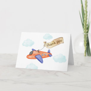 Jongen Minimalistische Aviator Vliegtuig Baby Show Bedankkaart