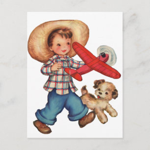 Jongen Model Plane en Puppy Briefkaart