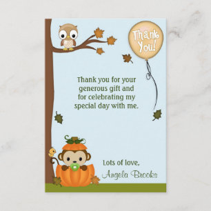 Jongen MONKEY Herfst Pumpkin Hartelijk dank (FLAT) Kaart