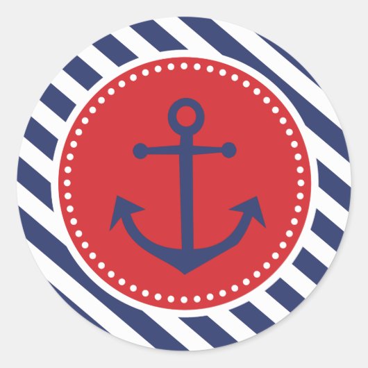 Jongen Nautical Anker Navy Stripes Dank je Sticker (Voorkant)