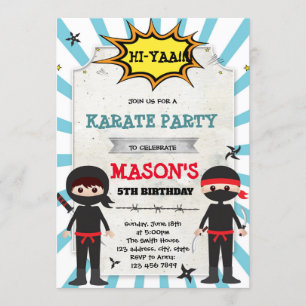 Jongen ninja karate verjaardagsfeestje uitnodiging