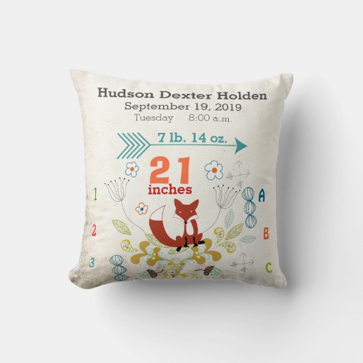 Jongen Nursery Baby Birth Stat Fox Arrow Pattern Kussen (Voorkant)