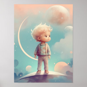 Jongen Nursey Poster Kleine jongen slaapt nachttij