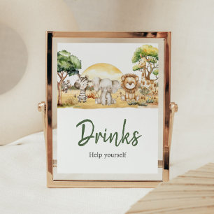 Jongen Oerwoud Safari Dieren Baby shower Drinken Poster