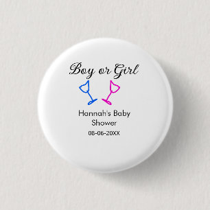 Jongen of meisje baby shower roze blauw glas naam ronde button 3,2 cm