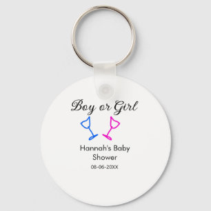 Jongen of meisje baby shower roze blauw glas naam sleutelhanger