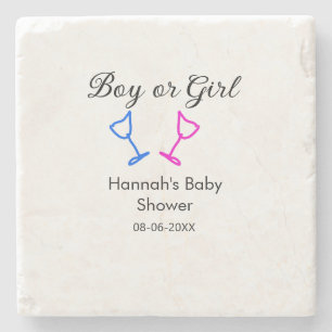 Jongen of meisje baby shower roze blauw glas naam stenen onderzetter