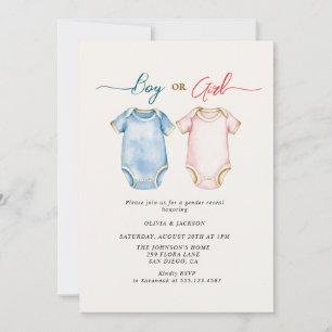 Jongen of Meisje bodysuits Gender Reveal Party Kaart