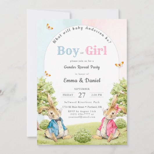 Jongen of Meisje Peter Het Konijn Geslacht Onthull Kaart (Voorkant)