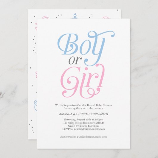 Jongen of meisje, Roze en Blauw, Modern, Geslacht Kaart (Voorkant / Achterkant)