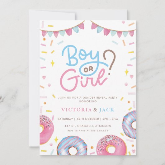 Jongen of Meisje Waterverf Donut geslachtsopenbari Kaart (Voorkant)