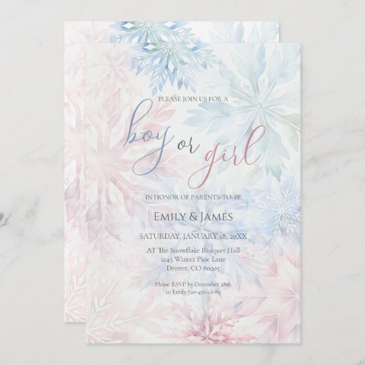 Jongen of Meisje Winter Roze Blauwe Sneeuwvlok Kaart (Voorkant / Achterkant)