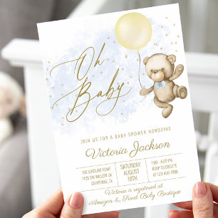 Jongen Oh Babybeer Ballon Baby Shower Uitnodiging
