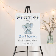 Jongen olifant blauw baby shower welkom bord.