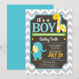 Jongen olifant en Giraffe Baby shower Uitnodiging