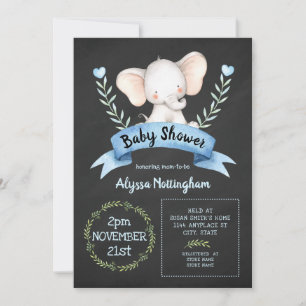 Jongen olifant krijtbord baby shower uitnodiging