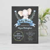 Jongen olifant krijtbord baby shower uitnodiging (Staand voorkant)