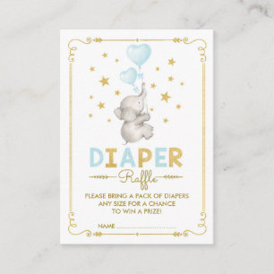 Jongen Olifant Luier Raffle Blauw Goud Baby Insert Informatiekaartje