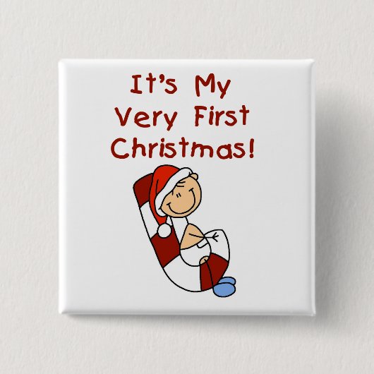 Jongen op Candy Cane 1st Christmas Vierkante Button 5,1 Cm (Voorkant)