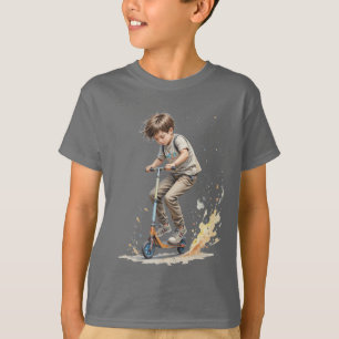 Jongen op een Kick Scooter Sport Fun Silhouette T-shirt