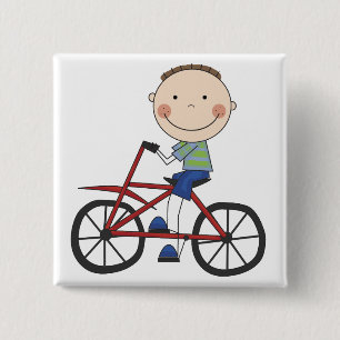 Jongen op fietspatjes en cadeautjes vierkante button 5,1 cm