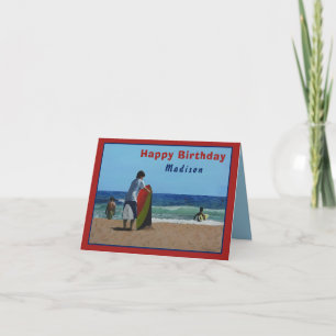 Jongen op het Beach Folded Wenskaart Kaart
