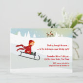 Jongen op Sled, Winter Holiday Uitnodiging (Staand voorkant)