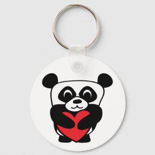 Jongen Panda met Big Red Heart Sleutelhanger