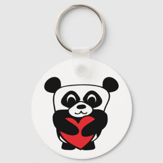 Jongen Panda met Big Red Heart Sleutelhanger
