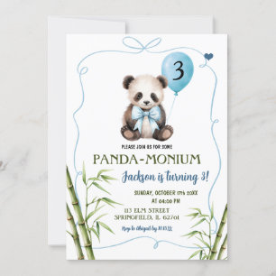 Jongen Panda met Bow Blue Handgetrokken Verjaardag Kaart