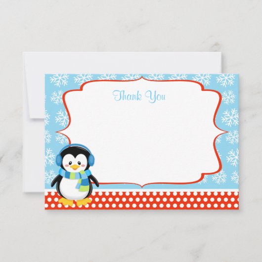 Jongen Penguin Winter Snowflake Dank je kaarten Notitiekaartje (Voorkant)