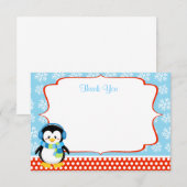 Jongen Penguin Winter Snowflake Dank je kaarten Notitiekaartje (Voorkant / Achterkant)