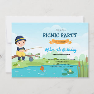Jongen picknick vissen uitnodiging