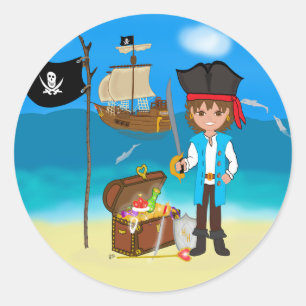 Jongen Pirate met Treasure Chest Stickers