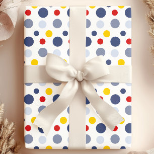 Jongen Polka Dots Blauw Geel en Rood Patroon Cadeaupapier