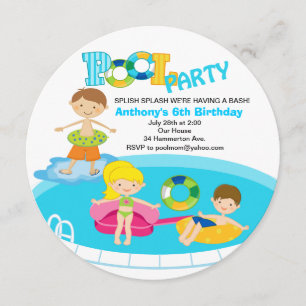 Jongen Pool Party Birthday Invitation Kaart