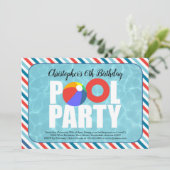 Jongen Pool Party Verjaardagsfeestje Uitnodiging (Staand voorkant)