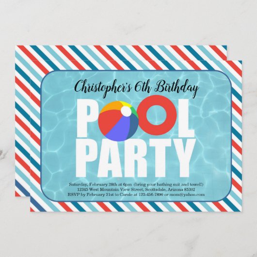 Jongen Pool Party Verjaardagsfeestje Uitnodiging (Voorkant / Achterkant)