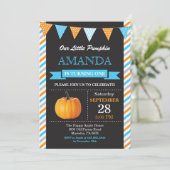 Jongen Pumpkin Birthday Invitation Sinaasappel en Kaart (Staand voorkant)