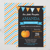 Jongen Pumpkin Birthday Invitation Sinaasappel en Kaart (Voorkant / Achterkant)