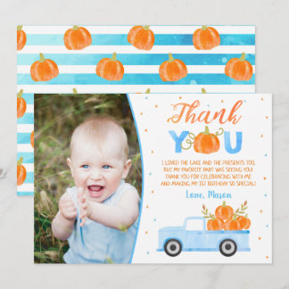 Jongen Pumpkin Blue Truck Birthday Dank je kaarten