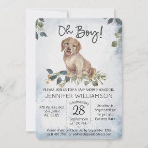 Jongen! Puppy Modern Waterverf Baby shower Kaart