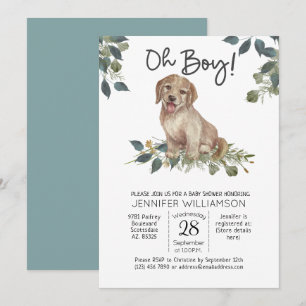 Jongen! Puppy Modern Waterverf Dog Baby shower Kaart