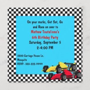 Jongen Race Cars Birthday Party Invitation Kaart