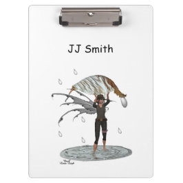 Jongen regen fee met blad klembord