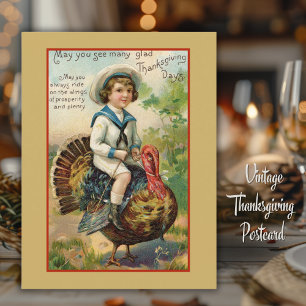 Jongen Riding Turkey Thanksgiving Briefkaart