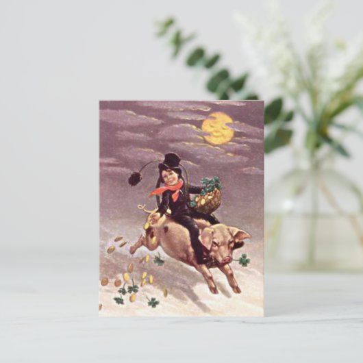 Jongen Rijden Een Varken St Patrick's Day Briefkaart (Staand voorkant)