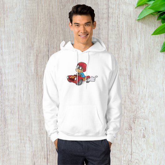 Jongen rijdt rode raceauto hoodie