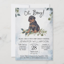 Jongen! Rottweiler Pup Waterverf Baby shower Kaart