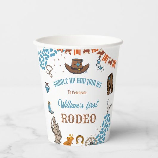 jongen Rounded Eerste Rodeo 1e Feest Verjaardag Papieren Bekers (Voorkant)
